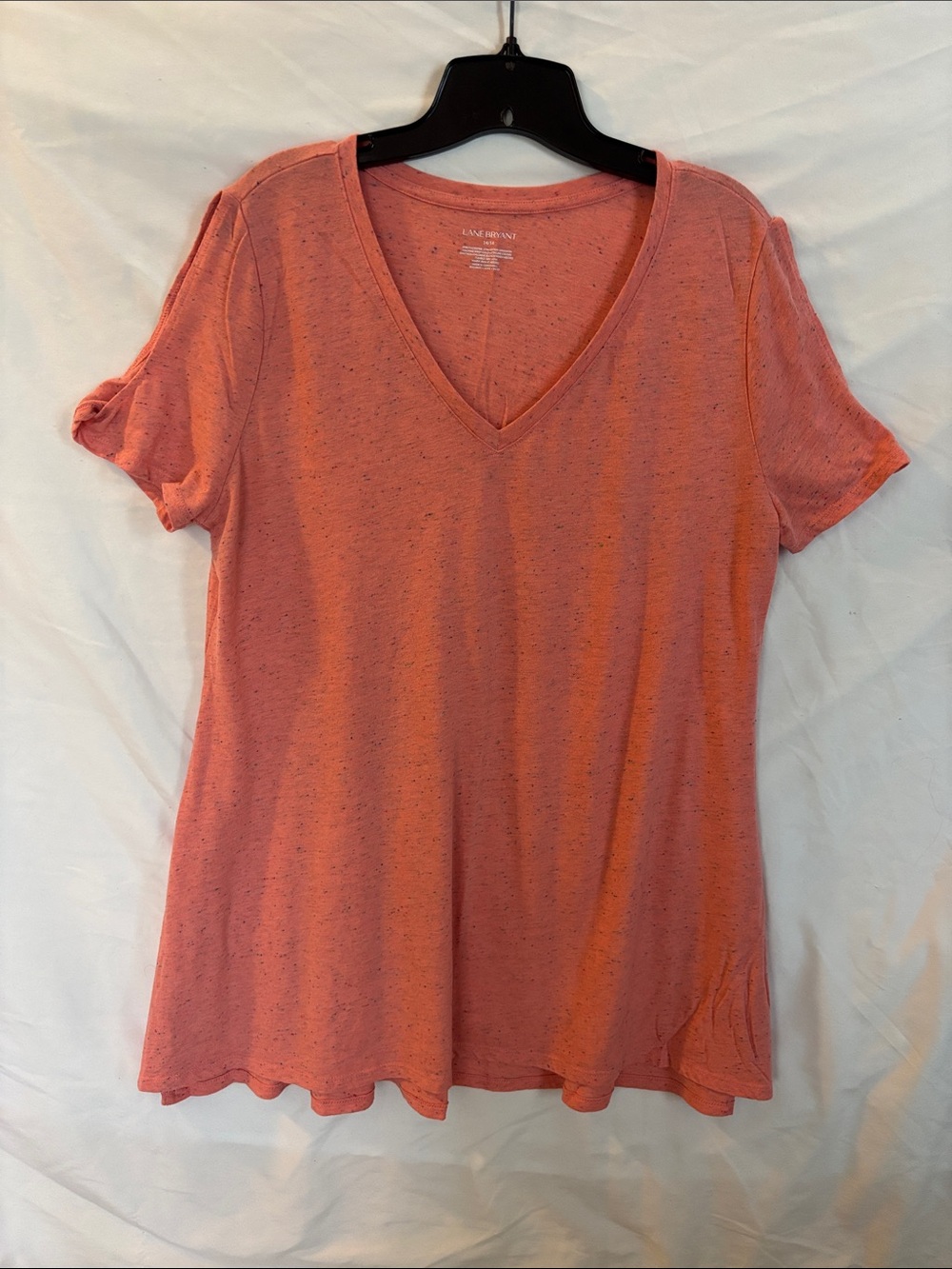 Lane Bryant Heathered Coral V-Neck Short Sleeve Tee